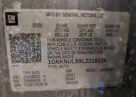 2020 GMC Acadia Awd Slt z USA, uszkodzony, nr VIN 1GKKNULSXLZ218224